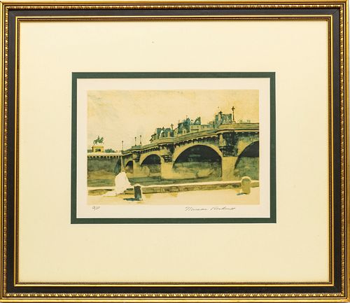 NORMAN ROCKWELL (AMERICAN, 1894–1978) LITHOGRAPH ON PAPER, H 9.5" W 14.25" PONT NEUF, PARIS 