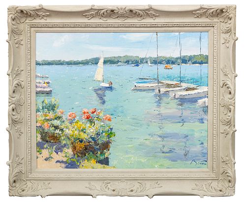 PIERRE BITTAR (FRENCH, 1934) OIL ON CANVAS, H 24" W 30" SAILBOATS, HARBOR SPRINGS, MI  