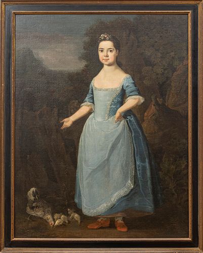 ATTRIBUTED TO CHRISTOPHER STEELE (BRITISH 1733-1767) ENGLISH OIL ON CANVAS ON BOARD 18TH C, H 48", W 37", PORTRAIT OF A YOUNG WOMAN (HANNAH STILES) 