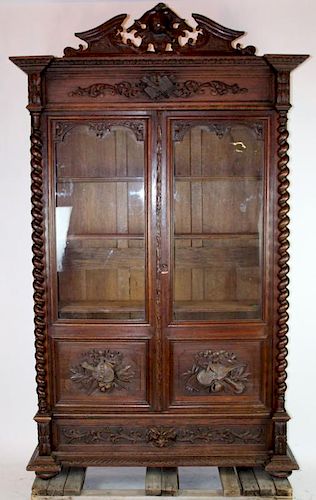 French Louis XIII bookcase with barley twist columns