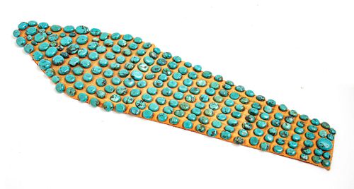 PERSIAN TURQUOISE STONES & FABRIC HANGING, W 8", L 29" 