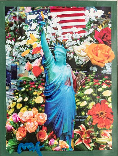 PETER MAX (AMERICAN B. 1937) MIXED MEDIA ACRYLIC ON COLOR LITHOGRAPH, 2005, H 23", W 17", "LAND OF THE FREE HOME OF THE BRAVE II" 