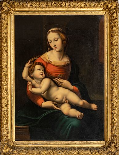 AFTER RAPHAEL OIL ON CANVAS, H 33.5", W 24", "THE BRIDGEWATER MADONNA" 