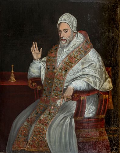 ITALIAN OIL ON CANVAS, 18/19TH C, H 53", W 42", PORTRAIT OF POPE GREGORY XIV 