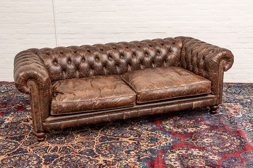 CHESTERFIELD TUFTED LEATHER SOFA, H 29", W 89"