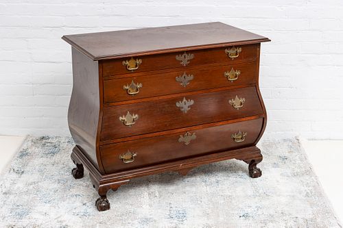 CHIPPENDALE STYLE MAHOGANY BOMBE COMMODE, H 32.5", W 39", D 21" 