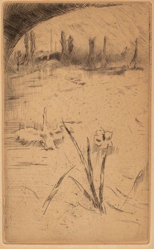 JAMES MCNEILL WHISTLER (AMERICAN, LOWELL, MASS.1834–03 LONDON) ETCHING AND DRYPOINT,  1883 H 5.25" W 3.188" SWAN AND IRIS 