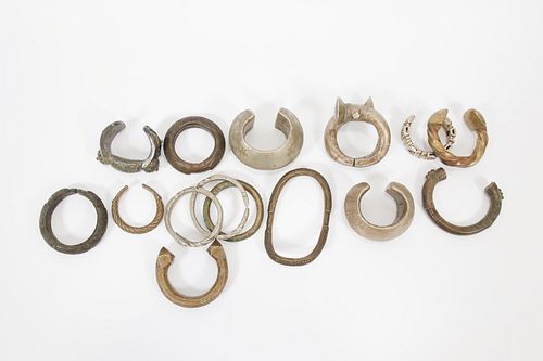 AFRICAN BRONZE & STEEL ARM BANDS OR CURRENCY, 15 PCS, W 2.5"-5"