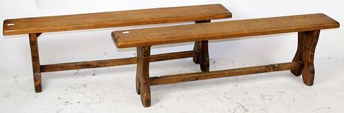 Pair of French farmhouse benches in oak