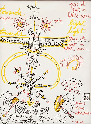 DAVID LE BATARD (LEBO) (AMERICAN B. 1972) ACRYLIC ON PAPER, H 12", W 9", "TECHNICOLOR BLUEPRINT SERIES 3" 
