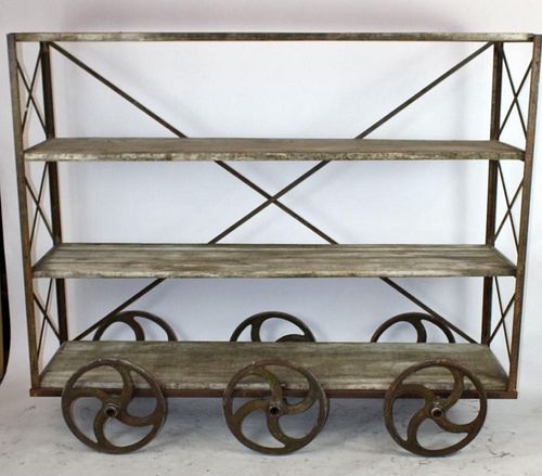 French Industrial rolling cart with shelves