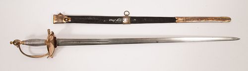 BRITISH SMALL OFFICER SWORD, AMERICAN REVOLUTIONARY WAR C. 1760, L 37" OVERALL 