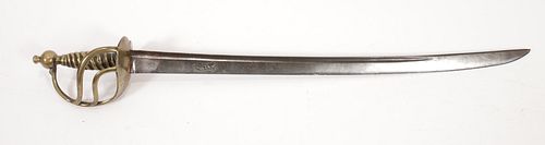 BRITISH HANGER SWORD, LANCASHIRE MILITIA, SAMUEL HARVEY, BIRMINGHAM, C. 1770, L 31.75" OVERALL 