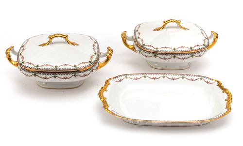 LIMOGES FRENCH VIGNAUD SERVING DISHES C. 1930 3 PCS 