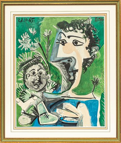 AFTER PABLO PICASSO (SPAIN, 1881-1973) OFFSET LITHOGRAPH ON PAPER, H 20", W 16", MOTHER & CHILD 