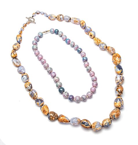 INDIA OPALESCENT STONE NECKLACE AND ONE OTHER 2 L 32", 18" 