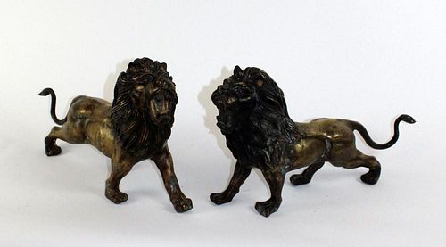 Pair of brass standing lions