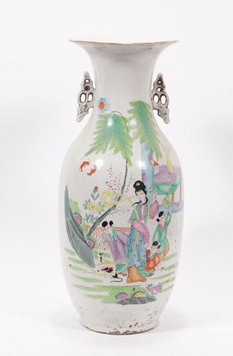 CHINESE PAINTED PORCELAIN VASE, 20TH C, H 21.5", DIA 10"