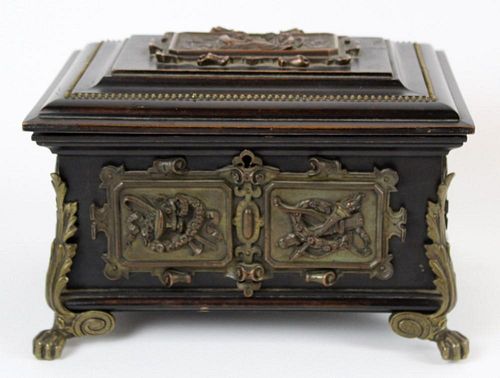 French Napoleon III dresser box with relief bronze