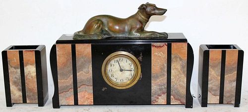 French Art Deco 3pc garniture clock set