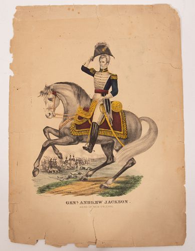 N. CURRIER, LITHOGRAPH, AS IS,  1845, H 12.5" W 9.5" GEN, ANDREW JACKSON 
