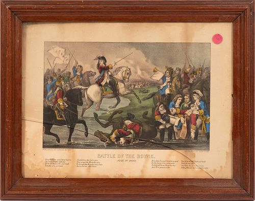CURRIER AND IVES, LITHOGRAPH C 1850 H 9.5" W 12.2" BATTLE 0F THE BOYNE, (1690) 