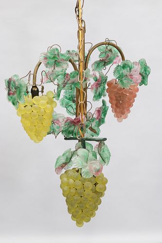 ELECTRIFIED CHANDELIER PATE VERRE GLASS WITH THREE CLUSTERS OF GRAPES H 2' W 20" 