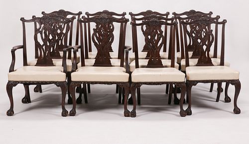 CHIPPENDALE STYLE MAHOGANY DINING ROOM CHAIRS, 12 PCS, H 39", W 26" 
