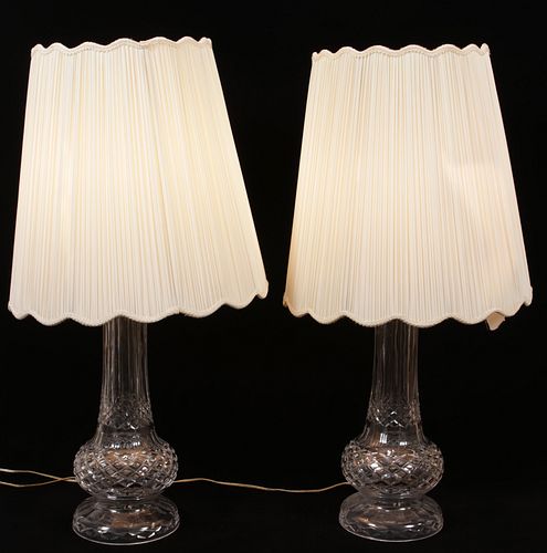WATERFORD CRYSTAL TABLE LAMPS, PAIR, H 35", DIA 8"