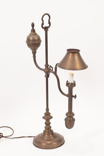 BRASS STUDENT KEROSENE LAMP, C. 1860, H 22", D 9" 
