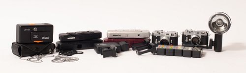 MINOX, ROLLEI SUBMINIATURE AND SPY CAMERA GROUPING, FIVE CAMERAS PLUS ACCESSORIES 