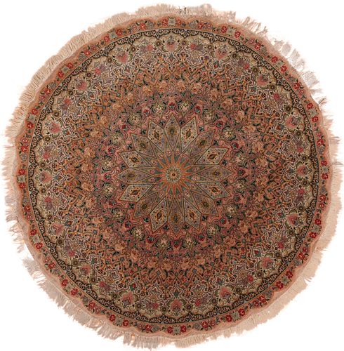 Vintage Persian Tabriz Round Rug 6 ft 6 in x 6 ft 6 in (1.98 m x 1.98 m)
