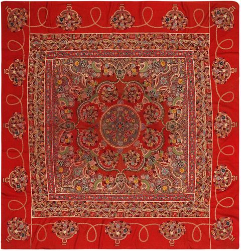 Antique Persian Rashti Embroidery 6 ft 5 in x 6 ft 2 in (1.95 m x 1.87 m)