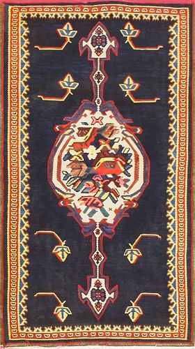 Extremely Fine Antique Persian Silk Foundation Senneh Kilim Rug 3 ft 2 in x 1 ft 10 in (0.97 m x 0.56 m)