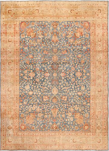 Antique Room Size Light Blue Persian Khorassan Rug 14 ft 6 in x 10 ft (4.42 m x 3.05 m)
