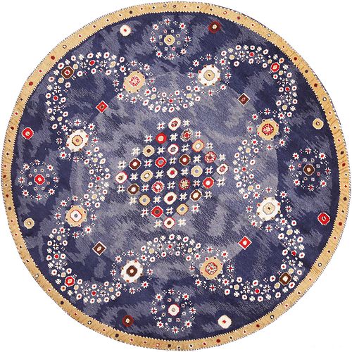 Modern Swedish Inspired Round Blue Rug 9 ft 10 in x 9 ft 10 in (3 m x 3 m)