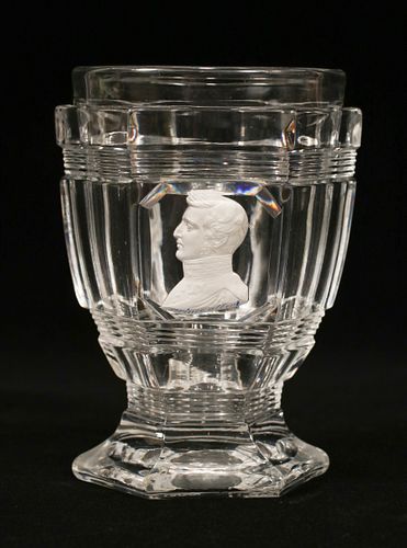 SULPHIDE AND GLASS GOBLET, 19TH.C. H 4.5", D 3" PROFILE OF PRINCE ALBERT 