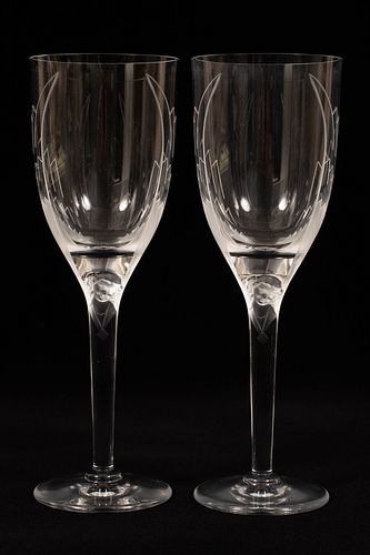 LALIQUE 'ANGEL' CRYSTAL FLUTES, PAIR, H 8" 
