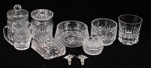 WATERFORD CRYSTAL BISCUIT JARS, BOWLS, STOPPERS, ETC., 10 PCS, H 4.25"-8" 