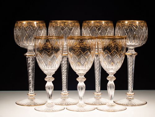 HAND BLOWN STEM WINE GLASSES, 7 , IN TWO SIZES C. 1900 H 7.2", 6" 