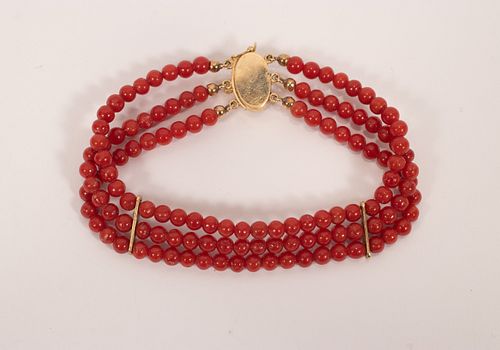 ITALIAN CORAL AND 18K YELLOW GOLD BRACELET 1960 L 6" 