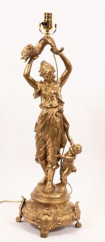 SPELTER FIGURAL TABLE LAMP, H 31" 