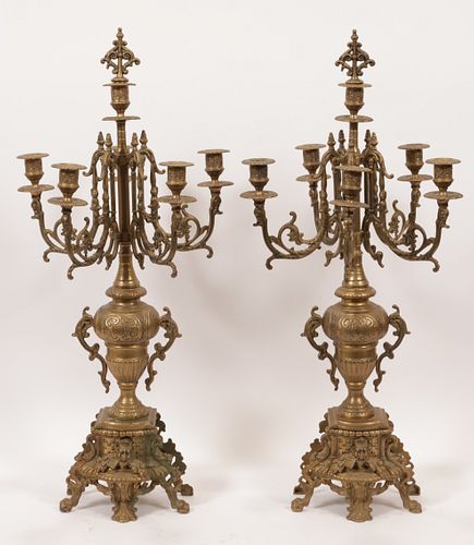 FRENCH BRONZE CANDELABRAS, PAIR 19TH.C. H 26.5" DIA 11" 