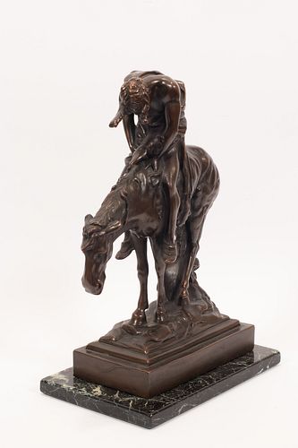 AFTER JAMES EARLE FRASER, BRONZE SCULPTURE, H 15", W 9", "END OF THE TRAIL" 