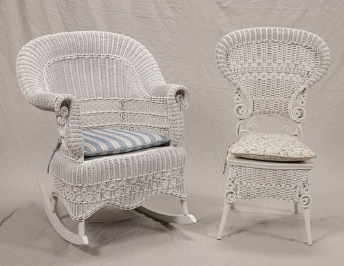 WICKER CHAIRS, VINTAGE (2) H 35" W 26.5" D 30" 