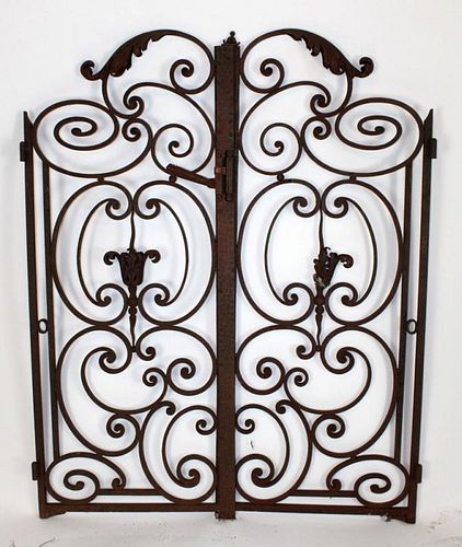 Pair of French scrolled iron garden gates