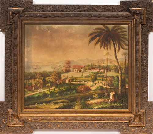 SIGNED "CALA", OIL ON CANVAS, H 20", W 24", BRITISH COLONIAL SCENE 