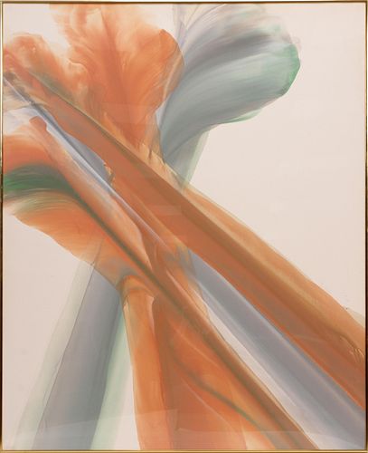 C. GALE, ACRYLIC C. 1985 H 60" W 48" ABSTRACT IN ORANGE AND BLUE 