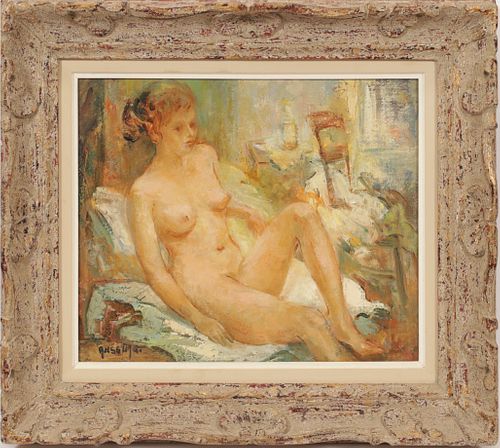 MARCEL AMSE;ME BOURGOIN-JALLIEU, FRANCE 1925 - 1982 FEMALE NUDE OIL ON CANVAS H 12.5" W 15.5" 