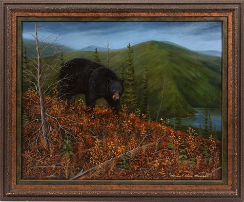 MICHAEL GLENN MONROE, OIL ON CANVAS 2007 H 24" W 30" BLACK BEAR 